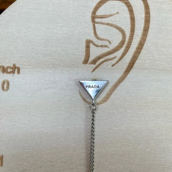 Prada White and Silver Triangle Chain Earrings - Picture 3 of 4